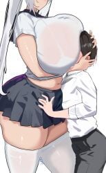 1boy 1girls big_breasts bigger_female breasts clothed clothed_female clothed_male embrace erect_cock erect_penis erection female height_difference horny huge_boobs huge_breasts larger_female light-skinned_female light-skinned_male light_skin long_hair long_hair_female male midriff penis seitoedaha short_hair short_hair_male shorter_male shorter_male/taller_female size_difference smaller_male stomach taller_female taller_girl taller_woman thick_thighs thighhighs thighs tummy