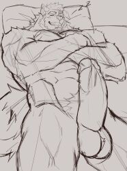 1male arms_crossed furry gay huge_cock laying_on_bed pillow smiling unknown_source vittooo_ooo