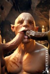 ai_generated azog_the_defiler balls blowjob blowjob_face blue_eyes breasts chest cum cum_in_mouth cum_inside cum_on_face cum_on_lips cumshot dark-skinned_male dark_skin ears forced forced_oral forced_partners gay grey_body grey_skin lips lord_of_the_rings muscle muscles muscular muscular_male muscular_neck nipple_bulge nipples oral orc orc_male pointy_ears questionable_consent rape rape_face raped raped_by_monster scar slave trapped veins veiny veiny_penis white_skin