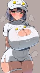 1girls aether_foundation aether_foundation_employee aether_foundation_employee_(female) blush boob_window breasts female game_freak hips huge_breasts nintendo nipples pokemon pokemon_sm thick_thighs thighs tits warabi0033 wide_hips