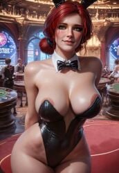 ai_generated ass breasts bunnysuit female juliensecond light-skinned_female looking_at_viewer nipples red_hair the_witcher_(series) the_witcher_3:_wild_hunt triss_merigold