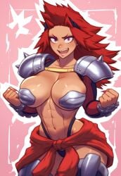 1girls ai_generated ass_cleavage big_ass big_breasts big_butt bimbo bimbofication cleavage corruption eijirou_kirishima female_eijirou genderswap_(mtf) krystalizedart magic midjourney mind_break mind_control my_hero_academia pink_eyes rule_63 smile student superheroine thick_thighs transformation