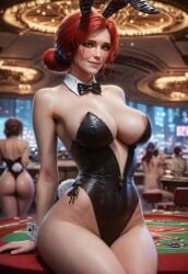 ai_generated ass breasts bunnysuit female juliensecond light-skinned_female looking_at_viewer nipples red_hair the_witcher_(series) the_witcher_3:_wild_hunt triss_merigold