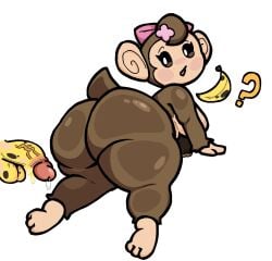 banana big_ass big_breasts breasts bubble_butt female furry huge_ass lewdewott looking_back meemee monkey paint super_monkey_ball thick_thighs wide_hips