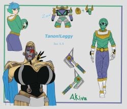 (character:queen_machina) axe blue_hair femboy green_hair gynoid helmet huge_breasts leggy_(legarch) machine mature_female power_rangers power_rangers_zeo robot two_tone_hair zord_(power_rangers)