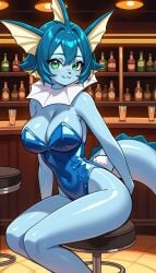 :3 ai_generated big_breasts blue blue_body blue_hair blue_skin blue_skinned_female breasts bunny_girl bunnysuit cleavage female game_freak gamefreak green_eyes kemonogirls large_breasts nintendo pokemon pokemon_(species) solo vaporeon