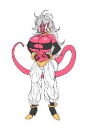 1girls 2010s alternate_version_available android_21 android_21_(good) bare_shoulders big_ass big_breasts bimbo blue_eyes bracelet breasts busty cleavage cleavage_cutout curvy dragon_ball dragon_ball_fighterz ear_piercing earrings erect_nipple erect_nipples eyelashes female female_only front_view hand_on_hip hands_on_hip hands_on_hips high_heels hoop_earrings hourglass_figure human humanoid light_persona long_hair looking_at_viewer majin majin_android_21 monster_girl nipple_bulge open_mouth pants piercing pink_skin pointy_ears pose posing ring simple_background solo standing sun1sol tail tongue_out underboob video_game video_games voluptuous white_background white_hair wide_hips