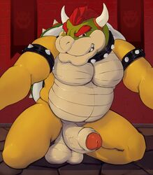 1boy 2018 anthro balls banner belly_scales bowser bowser_day brick_wall collar detailed_background erection foreskin green_skin hair horn humanoid_penis indoors koopa koorivlf looking_at_viewer male male_only mario_(series) musclegut muscular navel nintendo nude overweight partially_retracted_foreskin penis penis_towards_viewer precum red_eyes red_hair sagging_balls scales scalie shell slightly_chubby smile smirk solo spiked_armband spiked_collar spiked_shell spikes super_mario_bros. teeth testicles thick_penis thick_thighs uncut vein veiny_penis video_games yellow_skin