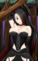 black_hair black_lips black_lipstick booty_calls raven_(booty_calls) red_eyes red_hair tagme