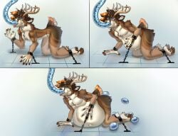 anthro belly belly_expansion belly_inflation big_belly bound deer egg egg_implantation eggnant expansion growth growth_sequence hi_res inflation male mammal open_mouth oral_egg_implantation oviposition pregnant pregnant_anthro pregnant_male progression rapid_pregnancy sequence solo_focus swallowing tentacle ulvbecker