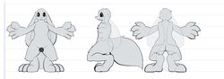 2013 alien ass canine digital_media_(artwork) digitigrade erection floppy_ears fluffy fluffy_tail lagotrope long_ears male mammal model_sheet neumono nude penis pilon simple_background solo spread_arms standing