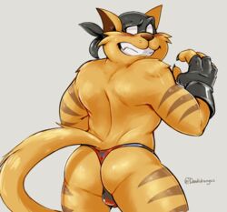 ass back_muscles backsack balls blush bulge chance_furlong clothing dandi feline fingerless_gloves gloves looking_at_viewer male male_only mammal mask muscular stripes swat_kats thong