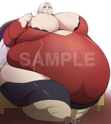 1girls fat_fetish large_belly large_breasts nikutsuki obese overweight_female red_clothing ssbbw watermark