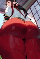 ai_generated ass ass_focus big_ass big_butt black_hair bubble_ass bubble_butt creamy_ai curvy dat_ass fat_ass from_behind from_below hakama hinoa huge_ass japanese_clothes large_ass monster_hunter monster_hunter_rise round_ass round_butt thick_ass thick_thighs wide_hips yellow_eyes