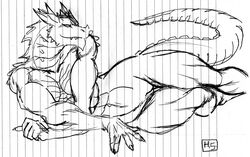 1girls anthro black_and_white breasts dragon fangs female happy harpseal horn hunk_(harpseal) lizard long_tail lying monochrome non-mammal_breasts nude pussy reptile scales scalie seductive slaythedragon snout solo spikes tail_spikes teeth thick_thighs white_eyes wide_hips