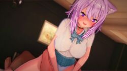 1boy 1girls 3d animal_humanoid animated ass big_breasts blush breasts cat_ears cat_humanoid catgirl clothed clothed_female clothed_sex clothing condom cowgirl_position cum cum_in_pussy cum_inside cum_on_body female hololive hololive_gamers hololive_japan koikatsu kosorucg large_breasts longer_than_30_seconds male nekomata_okayu panties pillow purple_eyes purple_hair pussy sex skirt smile sound tagme tissue_box vaginal_penetration vaginal_sex video virtual_youtuber