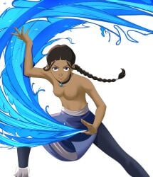 1girls 2d avatar_legends avatar_the_last_airbender blue_eyes breasts breasts_out brown_hair choker dark-skinned_male dark_skin female female_only focused katara looking_at_viewer magic necklace nickelodeon nipples partially_clothed partially_clothed_female partially_nude shirt_pull solo_focus themarkedman topless water water_tribe waterbending