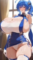 ai_generated azur_lane big_breasts blue_hair breasts cleavage cleavage_cutout female highres huge_breasts large_breasts long_hair personification solo st._louis_(azur_lane) the_people_of_morpeko