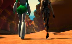 2girls aya_(green_lantern) booty_shorts canyon dc_comics edit fat_ass green_lantern:_the_animated_series multiple_girls pantylines silverfox12 third-party_edit walking