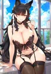 1girls ai_generated atago_(azur_lane) azur_lane bare_arms bare_legs bare_shoulders bare_thighs big_breasts black_hair blush bons_ai clothed clothing color female female_focus female_only hi_res large_breasts light-skinned_female light_skin lingerie long_hair looking_at_viewer solo solo_female stockings tagme thick_thighs wolf_ears wolf_girl yellow_eyes