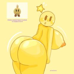 anthro anthrofied ass_bigger_than_head bad_anatomy female huge_ass huge_breasts mario_(series) mario_and_luigi_(series) star starlow text what wobbling_ass yellow_body zeraniumz