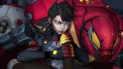 1boy 1girls 3d animated asian asian_female black_hair blue_eyes dark-skinned_male eye_contact gloved_handjob gloves handjob interracial light-skinned_female lortbort marvel marvel_rivals mech_suit no_sound peni_parker peni_parker_(marvel_rivals) penis robot short_hair sp//dr sp//dr_(marvel_rivals) staring stroking stroking_cock stroking_penis tagme video