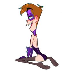 aged_up bathing_suit black_socks brown_hair fanboy_and_chum_chum mask nickelodeon nicktoons pink_eyes purple_gloves shapes skinny socks stylized swimsuit thigh_socks thighhighs tights toony white_background