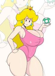 1-up_mushroom big_ass big_breasts boob_window casual casual_nudity clothed female female_only huge_ass huge_breasts mario_(series) nintendo paper_mario paper_peach princess_peach sideass sideboob theimmortalguy