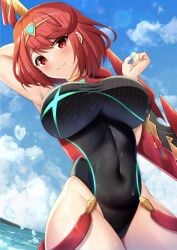 alternate_costume breasts female female_only looking_at_viewer nintendo pine_sphere pyra pyra_(pro_swimmer)_(xenoblade) solo swimsuit xenoblade_(series) xenoblade_chronicles_2