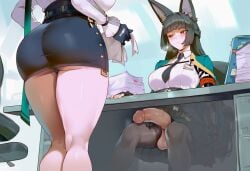 1futa 2girls ai_generated ass black_hair blouse blush boner desk erect_penis erection fox_ears from_behind from_below futanari genlation hidden_penis hiding_erection hoshimi_miyabi hoyoverse huge huge_ass huge_breasts huge_thighs intersex large_ass large_breasts large_cock large_penis large_testicles legs long_legs office office_chair office_lady penis pink_hair red_eyes saggy_balls short_skirt skirt stealth_masturbation tagme testicles thick thick_ass thick_thighs thighs tie tsukishiro_yanagi voyeur white_shirt zenless_zone_zero