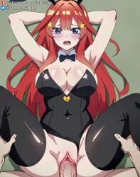 ai_generated anime blue_eyes bondage bunny_girl bunnysuit go-toubun_no_hanayome large_breasts missionary_position nakano_itsuki quintuplets ranwai sex stable_diffusion