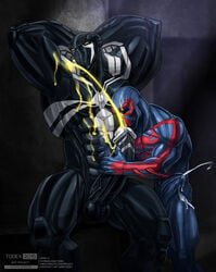 2boys abs big_penis colored_cum cum cum_on_arm cum_on_biceps cum_on_body cum_on_face cum_on_leg cum_on_self flash_thompson gay male male_only marvel penis pissing smooth_skin spider-man spider-man_(series) todex venom venom_(marvel) yaoi yellow_cum