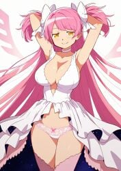 ai_generated big_breasts female female_focus female_only gloves goddess hands_behind_head long_hair madoka_kaname magical_girl mahou_shoujo_madoka_magica panties pink_hair puella_magi_madoka_magica solo solo_female solo_focus standing thick_thighs thighhighs twintails ultimate_madoka very_long_hair yellow_eyes