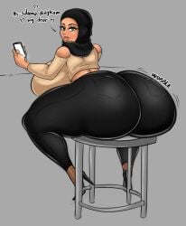 1girls ass big_ass big_breasts big_butt bouncing_ass breasts fat_ass fat_butt female female_focus female_only flavorcream gigantic_ass gigantic_butt high_heels hijab huge_ass huge_breasts huge_butt jeans large_ass large_breasts large_butt looking_back massive_ass massive_butt mobile_phone muslim muslim_female sitting_on_stool tagme text tight_clothing tight_pants