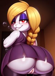 1girls ai_generated anthro blonde_hair broodal female female_only furry half-closed_eyes hariet_(mario) mario_(series) rabbit red_eyes solo stable_diffusion super_mario_odyssey white_fur