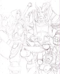 2boys blizzard_entertainment cum cum_on_breasts cum_on_face cum_on_tongue draenei facial fleatrollus huge_cock human human_(world_of_warcraft) sally_whitemane sketch warcraft world_of_warcraft