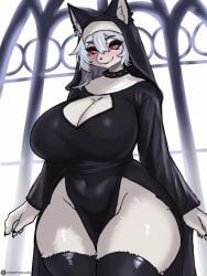 ai_generated breasts cherifokkusu cleavage female furry helluva_boss huge_breasts large_breasts loona_(helluva_boss) nun thick_thighs wide_hips