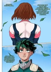 1boy 1girls brown_hair comic comic_page english_text female green_hair hero_outfit_(mha) izuku_midoriya light_skin lilliamfeels looking_at_another looking_up my_hero_academia ochako_uraraka page_1 page_number text