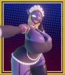 3d 3d_(artwork) anthro cleavage huge_breasts large_breasts maid maid_uniform primebooba smug spacetato tagme thick_thighs warframe wisp_(warframe)