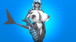 1girls 3d anthro big_ass blue_background blue_eyes blue_hair completely_nude female female_only huge_breasts nika_sharkeh nude nude_female pose posing sfm shark shark_tail sharp_teeth smile smiling solo