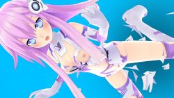 1girls 2015 belly_button blue_eyes blush bodysuit breasts compile_heart game_cg game_mod gameplay_mechanics idea_factory long_gloves long_hair mod nepgear neptunia_(series) neptunia_u nipples power_symbol-shaped_pupils purple_hair purple_sister small_breasts stockings stomach tamsoft torn_clothes