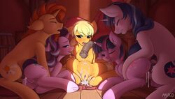 2018 absurdres anal anal_sex animal_genitalia animal_penis animal_pussy anus applejack_(mlp) ass big_macintosh_(mlp) blonde_hair brother brother_and_sister closed_eyes cum cum_inside cutie_mark earth_pony equine equine_penis equine_pussy female feral friendship_is_magic fur group highres hooves horn horse horsecock incest indoors male mammal mricantdraw my_little_pony one_eye_closed penis pony pussy shining_armor_(mlp) siblings sister starlight_glimmer straight sunburst_(mlp) twilight_sparkle_(mlp) unicorn vaginal_penetration