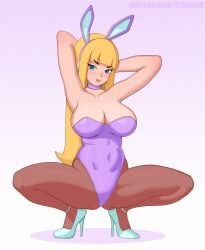 1girls 2024 arms_behind_head big_breasts blonde_hair blue_eyes bunny_ears bunnysuit disney disney_xd female female_only gravity_falls heels hi_res long_hair looking_at_viewer ozimand pacifica_northwest pantyhose smiling smiling_at_viewer solo squatting