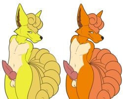 1boy 2018 absurd_res alternate_color anthro arms_behind_back belly big_ears big_penis brown_eyes erection eyelashes fur furry hair half-closed_eyes hi_res knot looking_at_viewer male male_only multi_tail navel nintendo no_nipples nude orange_fur penis pokemon pokemon_(species) pokemon_rgby sheath shiny_pokémon shiny_pokemon shiny_vulpix simple_background smile solo standing testicles video_games vulpix white_background white_fur yellow_fur zarapdos