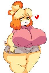 animal_crossing big_breasts breasts chubby dork_boi female furry huge_breasts isabelle_(animal_crossing) lewd_dorky nintendo office_lady thick_thighs voluptuous wide_hips