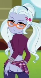 butt_crack crystal_prep_academy_student dark_nipples equestria_girls erect_nipples flashing glasses leggings leggings_down mooning my_little_pony nipples no_bra no_panties school_uniform shirt_lift skirt skirt_lift sugarcoat tied_hair uniform upskirt