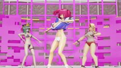 3d animated blonde_hair blue_dress dancing eiki_shiki fundoshi futanari green_eyes green_hair hoshiguma_yuugi komachi_onozuka large_breasts long_hair mmd music onozuka_komachi red_eyes red_hair sex sex_cake shiki_eiki short_hair small_breasts sound tagme touhou video