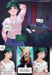 1boy all_might comic comic_page green_hair izuku_midoriya light_skin lilliamfeels living_room my_hero_academia page_4 page_number text toshinori_yagi