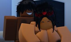 1boy 1girls 3d areolae breasts dark-skinned_male interracial ktrr34 light-skinned_female nipples nude roblox robloxian tagme