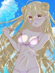 belly blonde_hair blush breasts date_a_live female female_only hoshimiya_mukuro light-skinned_female long_hair solo solo_female underwear yellow_eyes